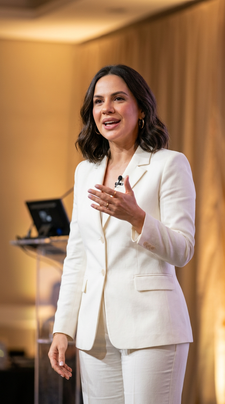 Jackeline Araújo ministrando palestra em evento corporativo